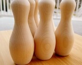 Set of 6 Natural Maple Hardwood Bowling Pins - Montessori Baby and Child Toys - Smooth, Raw Unfinished