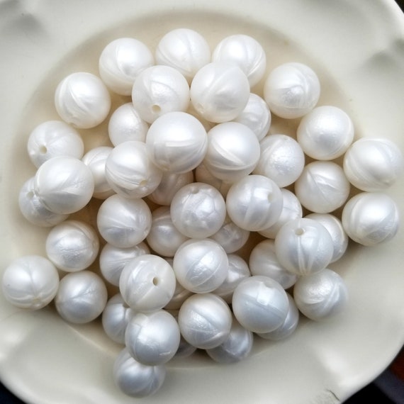 10 silicone METALLIC SILVER 12mm beads round BPA free baby teething jewellery