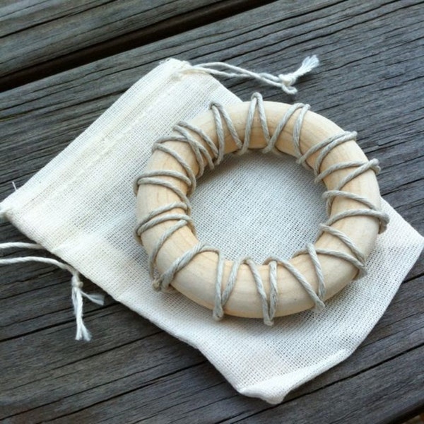 Organic Vegan Hemp Laced Natural Wooden Baby DIY Ring Toy