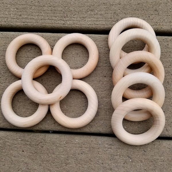 Set of 5 Natural Wooden 2.5 Inch Rings Nontoxic Untreated Wood