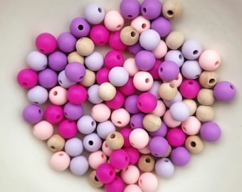 100 Piece Mixed 9mm / 8mm Silicone and Maple Bead Set