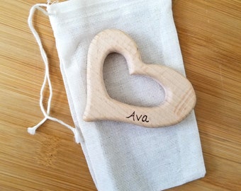 Engraved Wooden Heart Ring - Natural Beech Hardwood - Personalized With Name