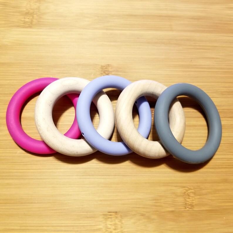 Sensory Set of 5 Maple & Silicone DIY Toy Rings 2.5 inch Etsy