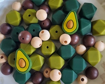 Avocado Mixed Silicone Bead Set