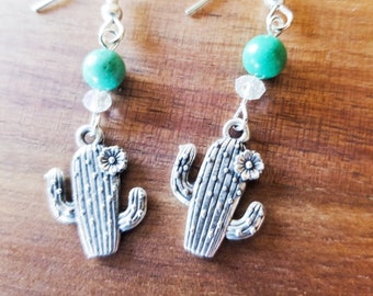 Adorable saguaro cactus with flower drop earrings