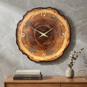 Horloge murale en bois massif, montre à quartz ronde et minimaliste, décoration naturelle pour la maison