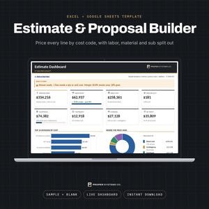 Construction Estimate and Proposal Template for Contractors, Excel and Google Sheets