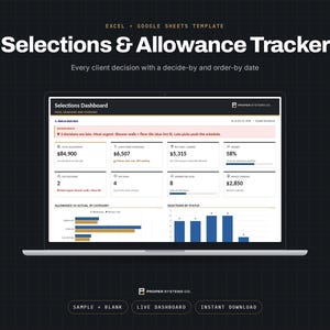 Selections and Allowance Tracker for Home Builders, Excel and Google Sheets