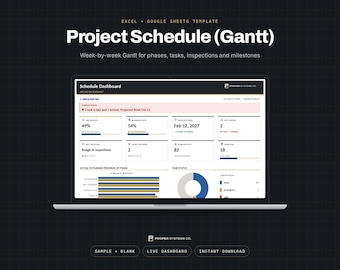 Gantt-Diagrammvorlage für Bauzeitenpläne für Bauunternehmen, Excel und Google Sheets
