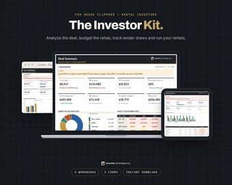 Tabellenpaket für Immobilieninvestoren zum Thema Hauskauf und -verkauf, kompatibel mit Excel und Google Sheets