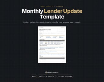 Monthly Lender Update Template for Fix and Flip Investors, Word Template and Example
