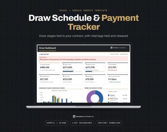 Construction Draw Schedule and Payment Tracker, Retainage and Change Orders, Excel and Google Sheets