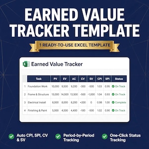 Earned Value Tracker Excel Template | CPI SPI Calculator, EVM Tracker (Digital Download)
