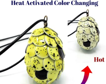 1.5" Dragon Egg Necklace, Magical Color Changing, Magical Jewelry, Mermaid Necklace, Dragon Gift, Yellow and Black