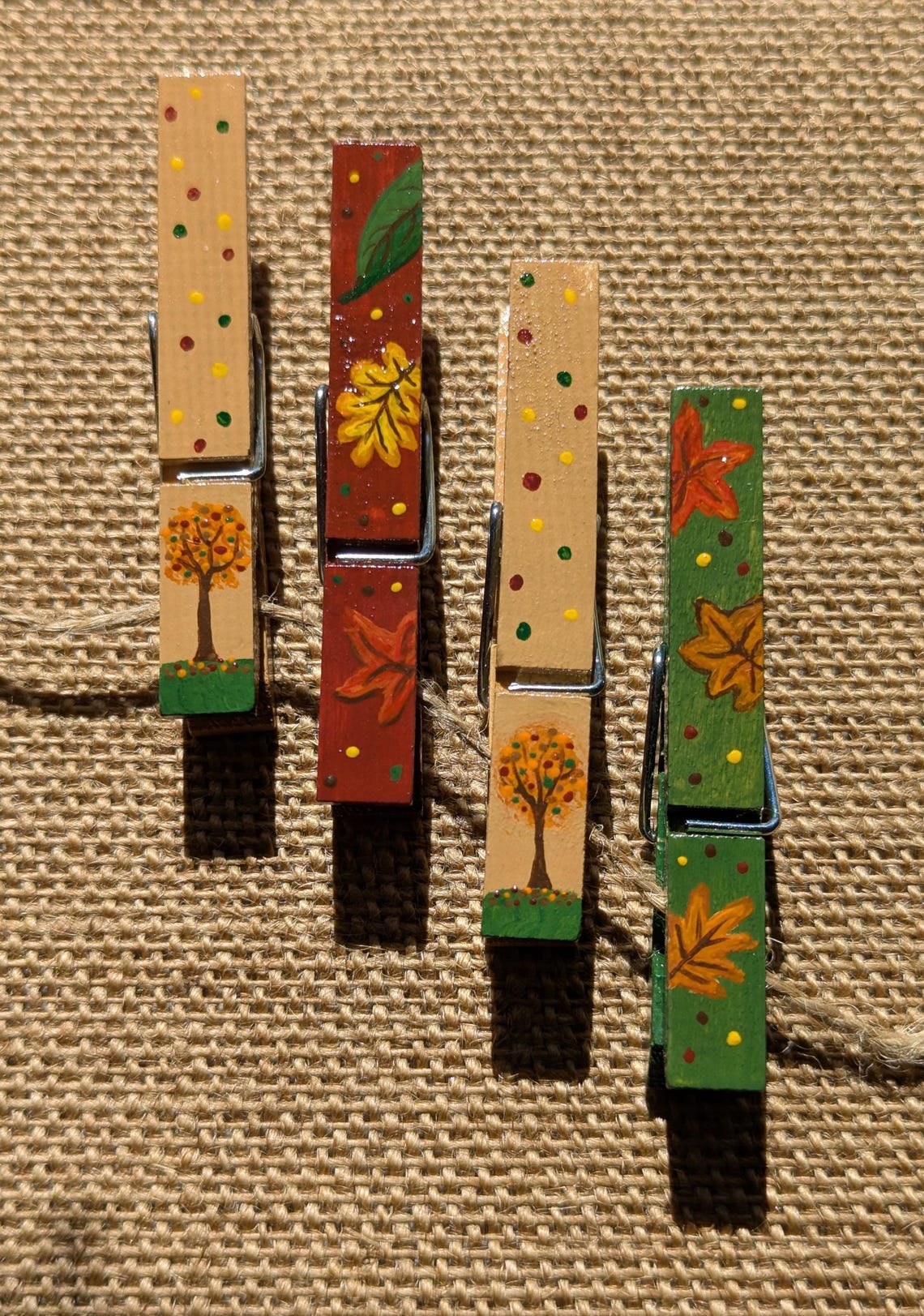 Hand Painted Fall Clothespins, Leaf & Tree Design, Set of 4 - Etsy