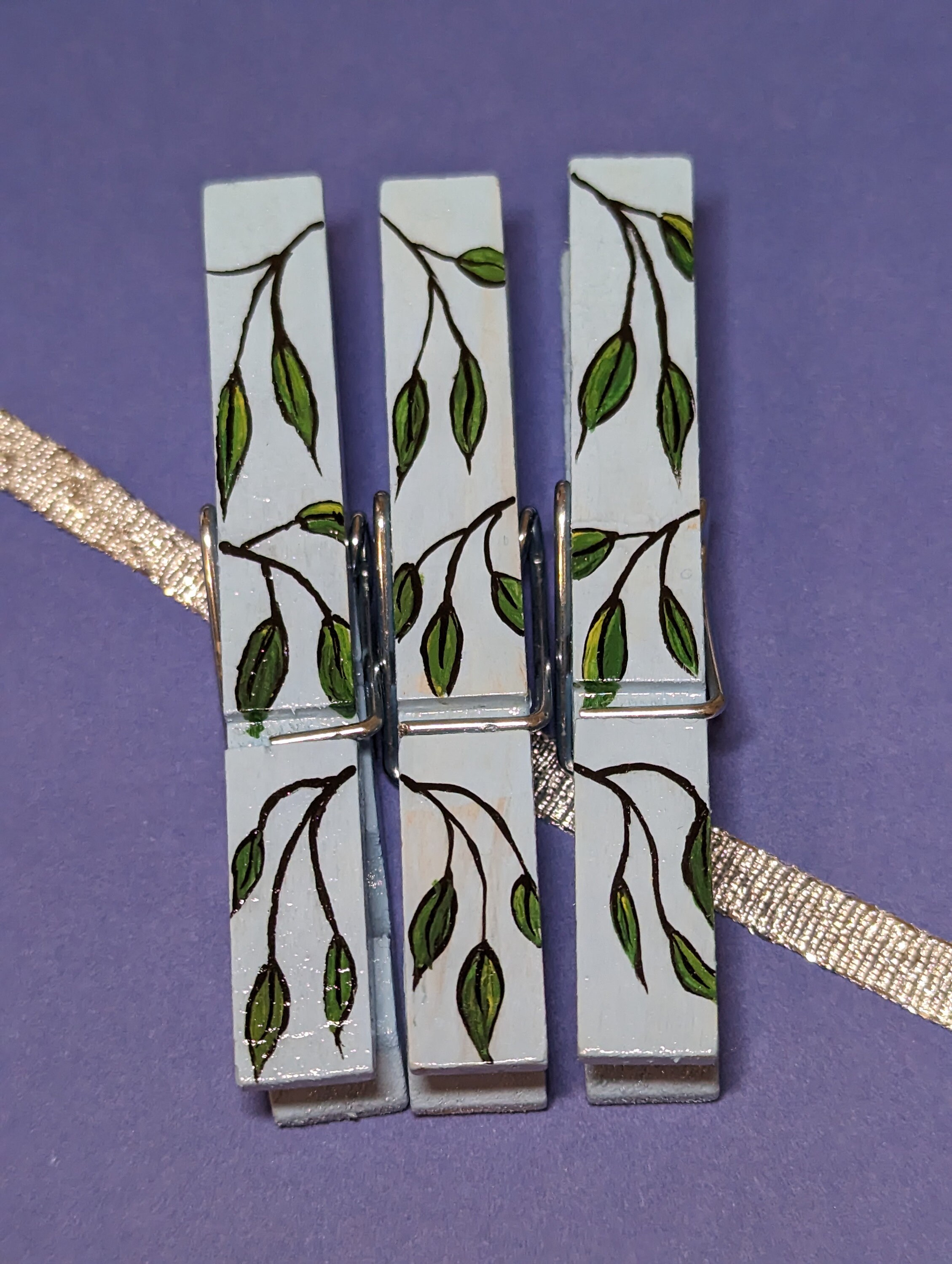 Hand Painted Clothes Pins Blue Willow Set Decoration Chip Etsy