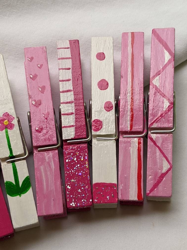 Hand Painted Clothes Pins Pretty in Pink Set Baby Shower - Etsy