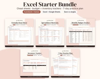 Excel Starter Bundle: Formula Cheat Sheets, Budget & Inventory Trackers, 7-Day Practice Plan (Digital Download)