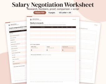 Salary Negotiation Worksheet Printable, Offer Comparison, Market Research and Script Builder, Fillable PDF