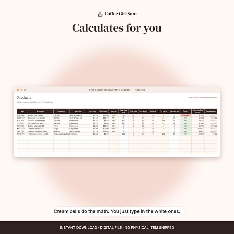 Small Business Inventory Tracker Spreadsheet Excel Google Sheets, Stock ...