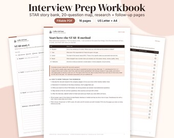 Interview Prep Workbook, STAR Method Story Bank, Behavioral Questions (Fillable PDF)