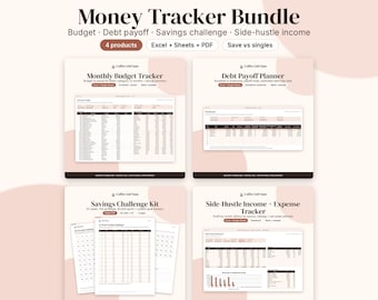 Money Tracker Bundle: Budget, Debt, Savings, Side Hustle (Excel, Sheets, PDF)