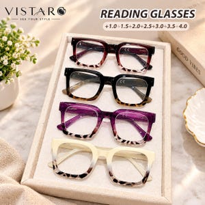 Leopard Print Square Reading Glasses, Retro Patchwork Eyewear (+1.00 to +4.00)