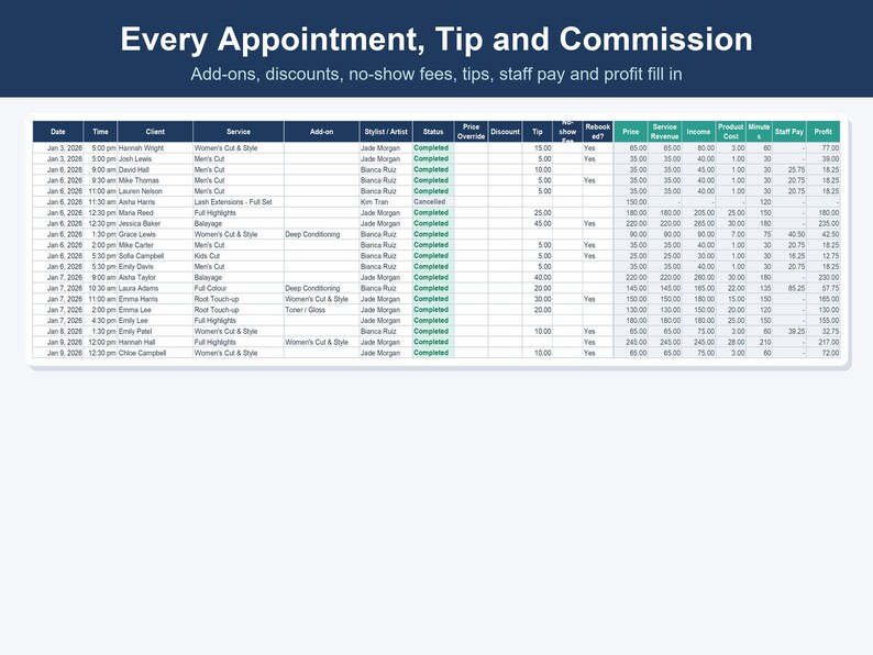 Salon Business Spreadsheet, Hair, Lash & Nail Client Tracker (Excel, Google Sheets) image 6