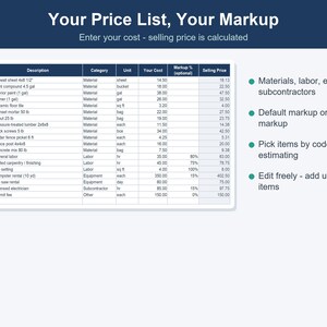 Contractor Estimate & Invoice Template, Job Costing Spreadsheet (Excel, Google Sheets) image 6