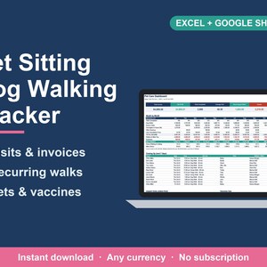 Pet Sitting & Dog Walking Business Spreadsheet, Client, Visit and Invoice Tracker (Excel, Google Sheets) image 1