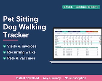 Pet Sitting & Dog Walking Business Spreadsheet, Client, Visit and Invoice Tracker (Excel, Google Sheets)