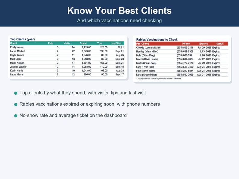 Dog Grooming Business Tracker, Client & Income Spreadsheet (Excel, Google Sheets) image 7