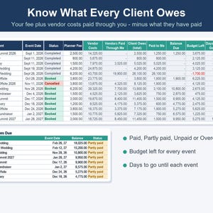 Hoja de cálculo para planificación de eventos, herramienta de seguimiento para organizadores de bodas (Excel, Google Sheets) imagen 5