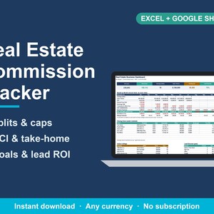 Real Estate Agent Commission Tracker, GCI & Business Plan (Excel, Google Sheets) image 1