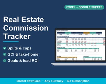 Real Estate Agent Commission Tracker, GCI & Business Plan (Excel, Google Sheets)