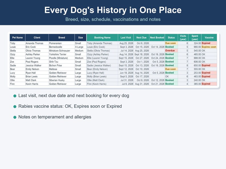 Dog Grooming Business Tracker, Client & Income Spreadsheet (Excel, Google Sheets) image 5