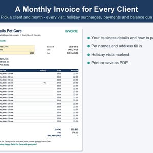 Pet Sitting & Dog Walking Business Spreadsheet, Client, Visit and Invoice Tracker (Excel, Google Sheets) image 5