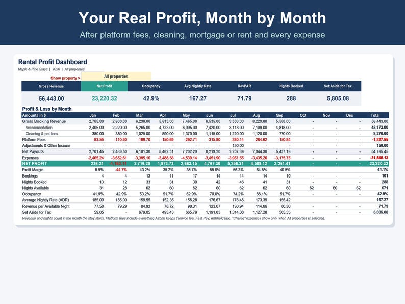Airbnb-värdkalkylblad, hyresintäkts- och utgiftsspårare (Excel, Google Sheets) bild 3