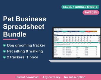 Pet Business Spreadsheet Bundle, Dog Grooming & Pet Sitting Tracker (Excel, Google Sheets)
