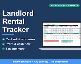 Landlord Spreadsheet, Rental Property & Rent Roll Tracker (Excel, Google Sheets)