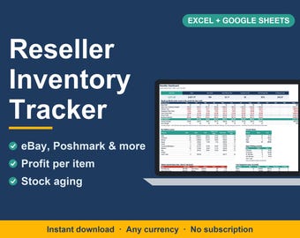 Reseller Inventory Spreadsheet, eBay & Poshmark Profit Tracker (Excel, Google Sheets)