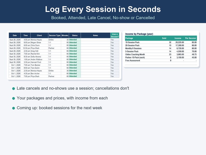 Personal Trainer Spreadsheet, Client Session & Progress Tracker (Excel, Google Sheets) image 7
