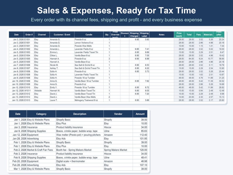 Spreadsheet voor kaarsenbedrijf, kostenberekening voor kaarsen en voorraadbeheer (Excel, Google Sheets) afbeelding 9