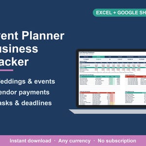 Hoja de cálculo para planificación de eventos, herramienta de seguimiento para organizadores de bodas (Excel, Google Sheets) imagen 1
