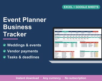 Event Planner Spreadsheet, Wedding Planner Business Tracker (Excel, Google Sheets)