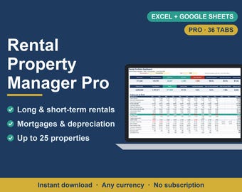 Rental Property Management Spreadsheet, Landlord & Airbnb Tracker (Excel, Google Sheets)