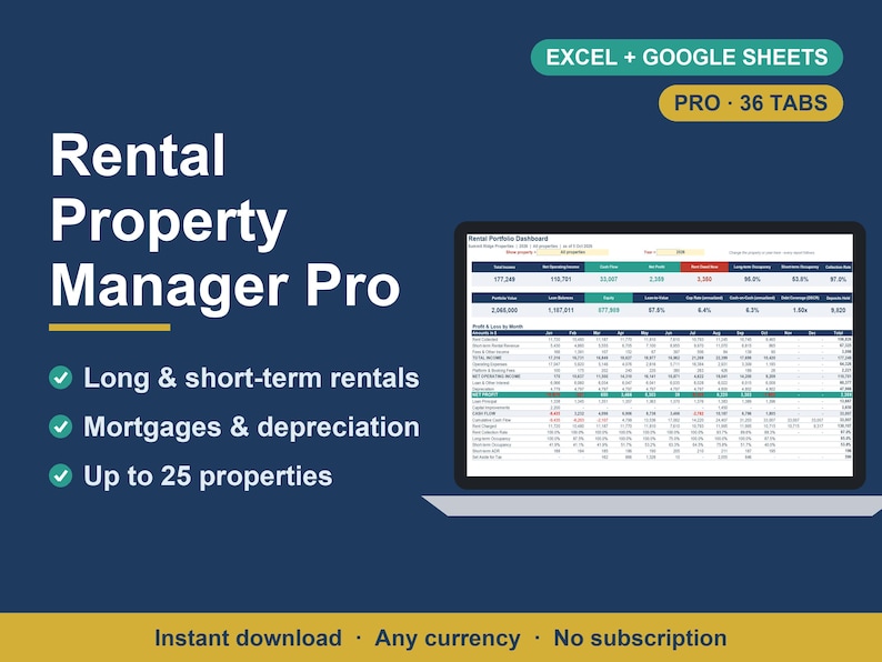 Rental Property Management Spreadsheet, Landlord & Airbnb Tracker (Excel, Google Sheets) image 1