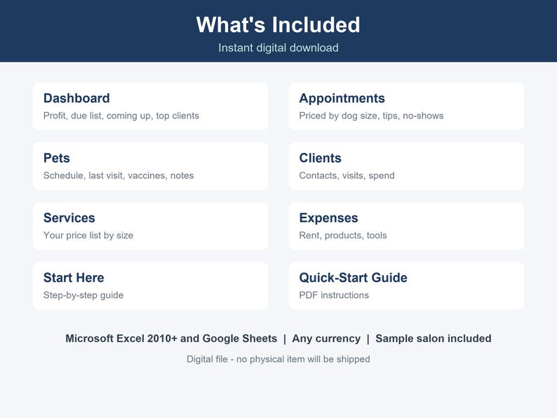 Dog Grooming Business Tracker, Client & Income Spreadsheet (Excel, Google Sheets) image 8