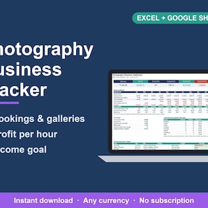 Kalkylblad för fotografiföretag, kundbokning och gallerispårning (Excel, Google Sheets) bild 1