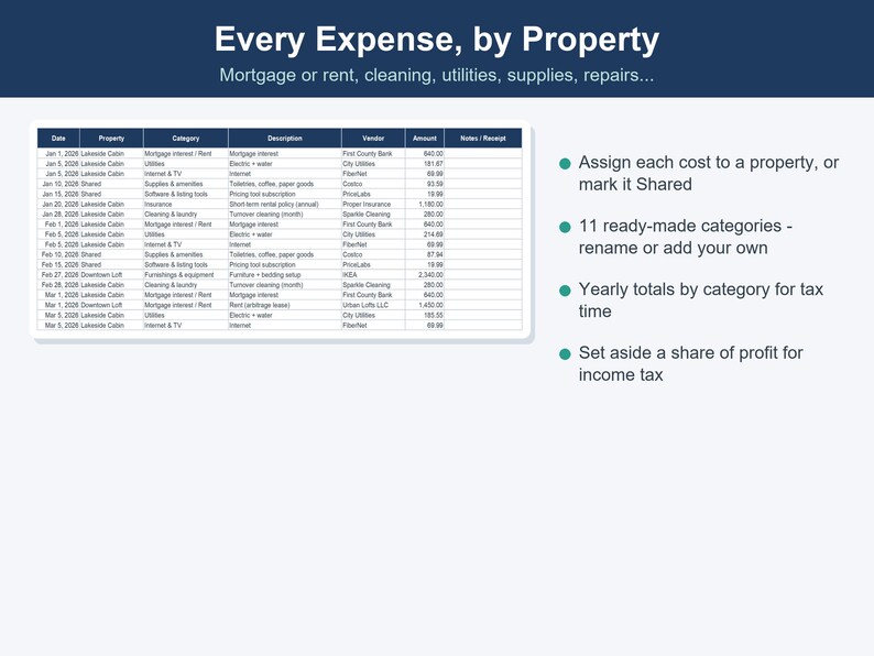 Airbnb-värdkalkylblad, hyresintäkts- och utgiftsspårare (Excel, Google Sheets) bild 7